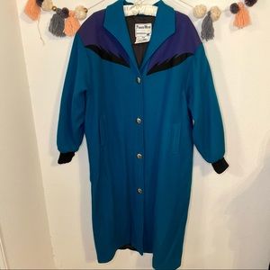 Vintage Pioneer Wear Turquoise Western Wool Blend Long Line Coat Size L